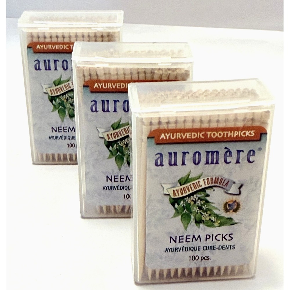 Auromere Ayurvedic Neem Picks 100 Toothpicks Ct 3 Pack Bathroom Guest Spa NEW